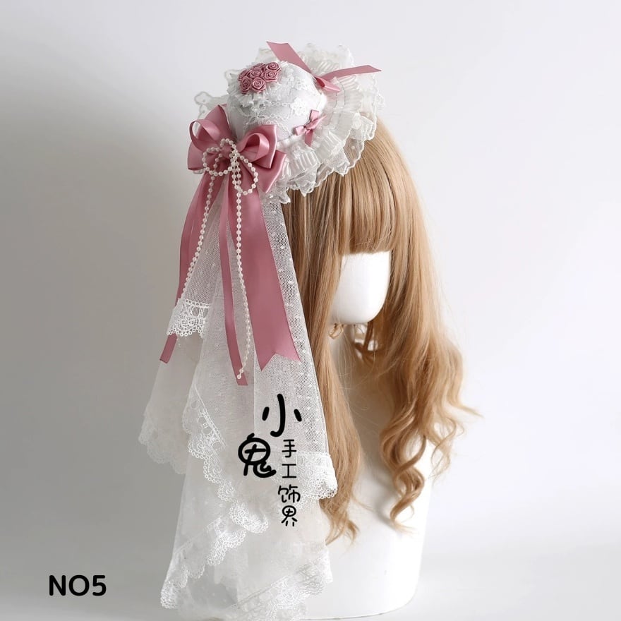 甘ロリ 白ピンクミニハット風ヘッドドレス お茶会 | ロリータ
