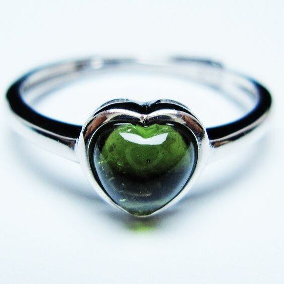 モルダバイト リング モルダウ石 指輪 ハート フリーサイズ 13号 一点物 メール便可 [M便 1/20] 199-658