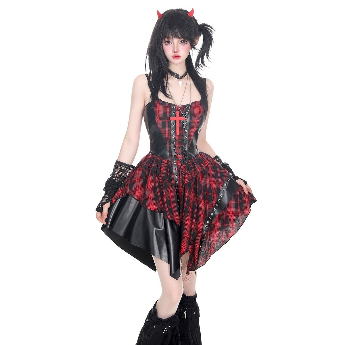ブラックxレッドゴシックパンクワンピースセット | Maiden's Rêve