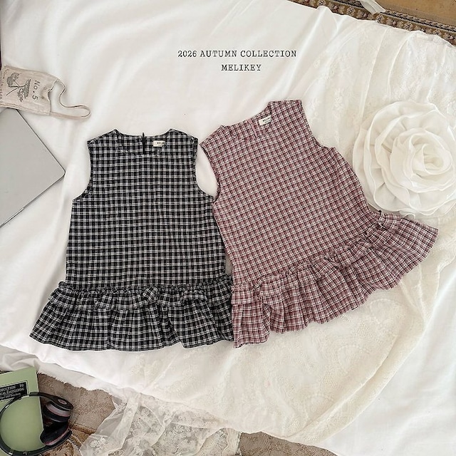 【取寄】melikey|check frill dress|チェックフリルワンピース|XS-JM|kids&jr|26 autumn