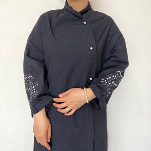 [ 親子セット ] カスミソウ刺繍ライトコート -dark navy- 梅雨寒軽量アウター