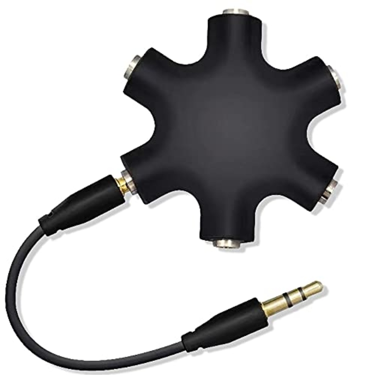 Tosenk 3.5mm ステレオイヤホンプラグ (オス-オス) マルチイヤホンスプリッターイヤホン分配/分岐 5出力6端子メス接続器 コネクケーブル (ブラック) for スマートフォン・タブレット