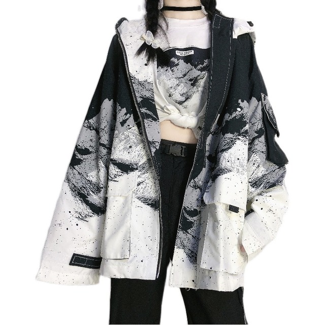 天使と悪魔 ゴスロリ系 春服 パーカー ウィンドブレーカー Zipアップ ストリート系 染風 病み可愛い ユニセックス オルチャン 10代 代 天使と悪魔 サブカル系ファッション Seasonz