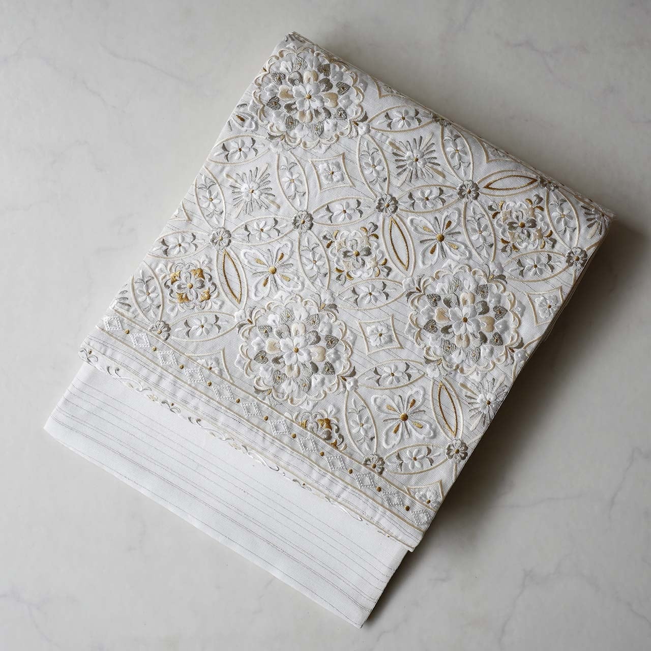 【夏ふくろ帯】七宝に華唐草文 刺繍ふくろ帯