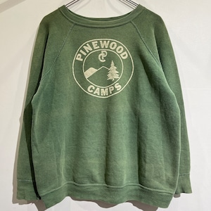 60s Print Sweat Shirt 60年代 プリント スウェット ビンスウェ 緑 フェード L位