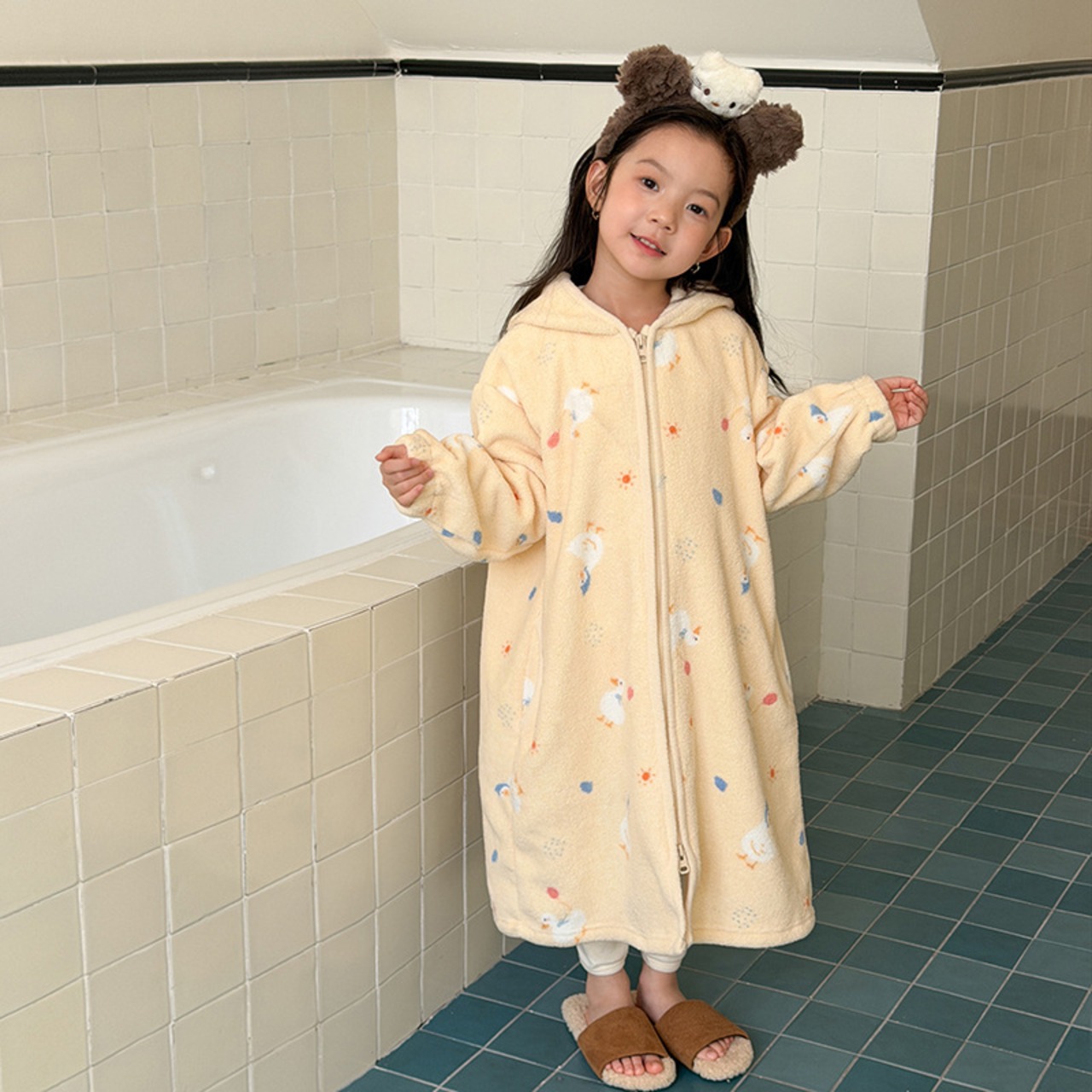 冬アニマル柄フリースフードルームガウン