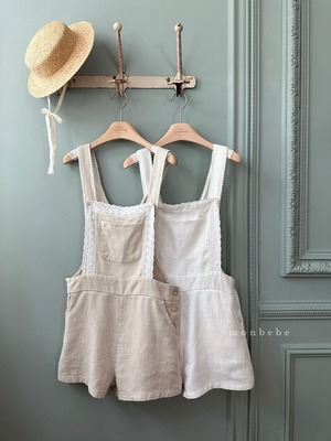 予約： Pure Linen Suspender Pants (adult) 〔monbebe〕