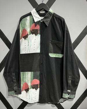 【X VINTAGE】Asymmetry Artistic Print Design Loose L/S Shirt