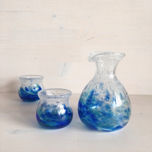 【ギフト対応可】琉球ガラス工房 雫　1合とっくり＆ぐい呑み2個セット