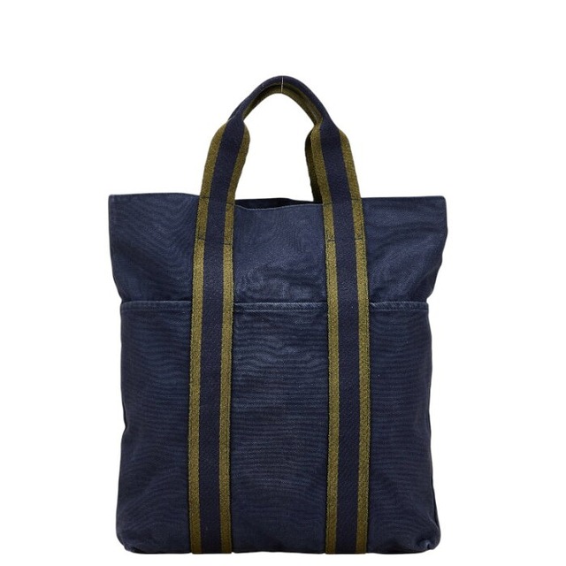 エルメス フールトゥ カバス トートバッグ ハンドバッグ ネイビー グリーン キャンバス レディース HERMES 【中古】