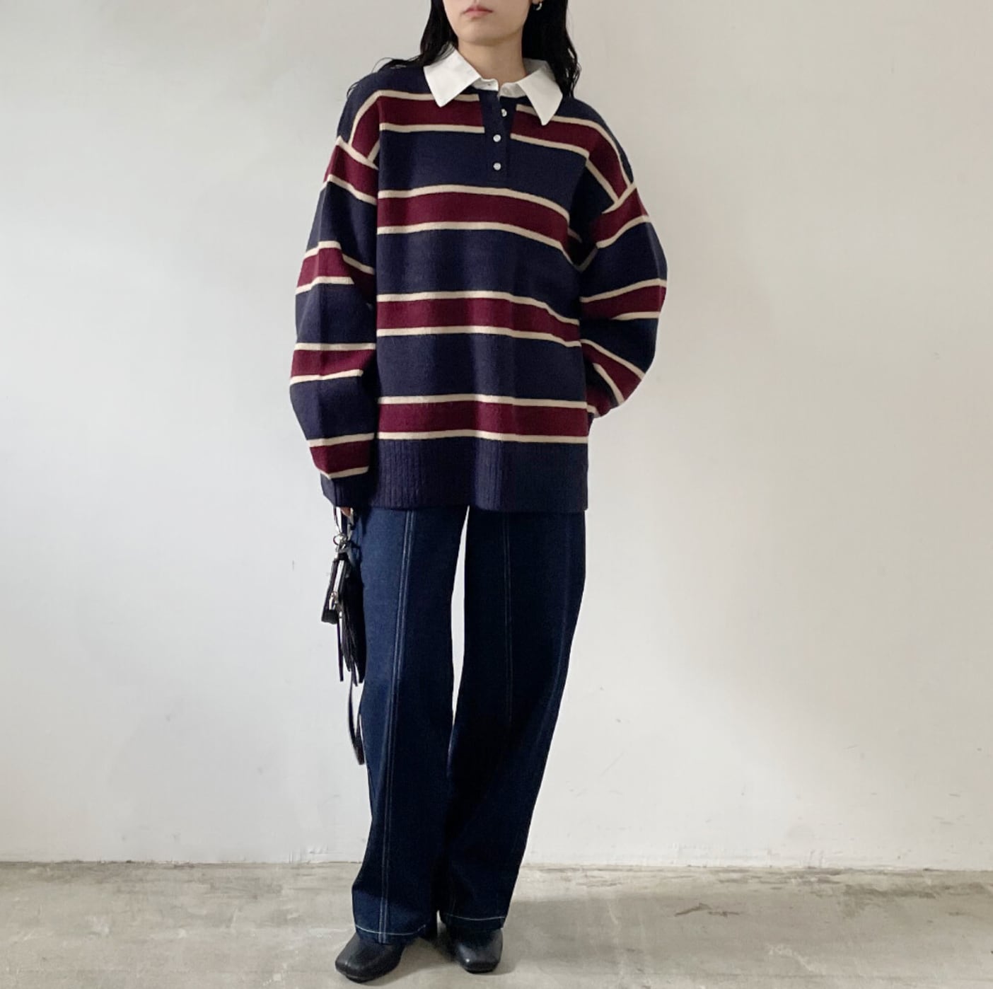 ナンバーミーTOKYO"LAGER BORDER SHIRTS KNIT PULLOVER" NAVY