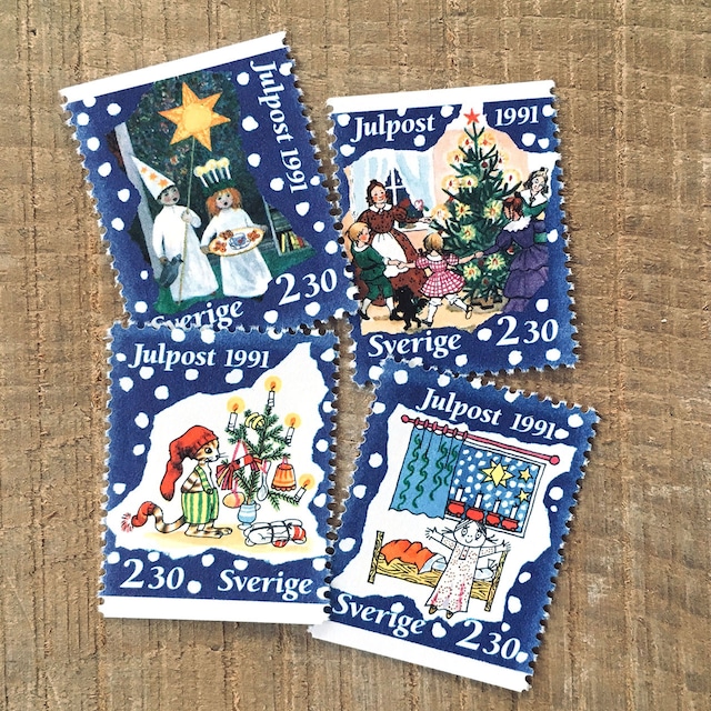 切手（未使用）「1991年版 クリスマス切手 - ４種セット（1991）」
