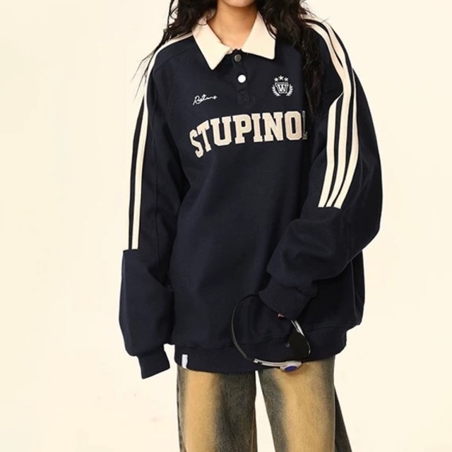 長袖 ライン入り オーバーサイズ スウェット　◆3col  S1006