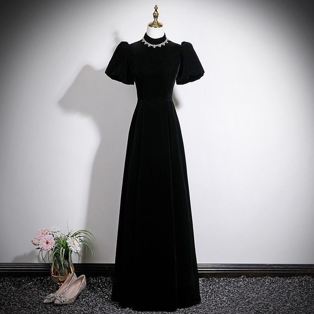 パフスリーブベルベットドレス　D1722