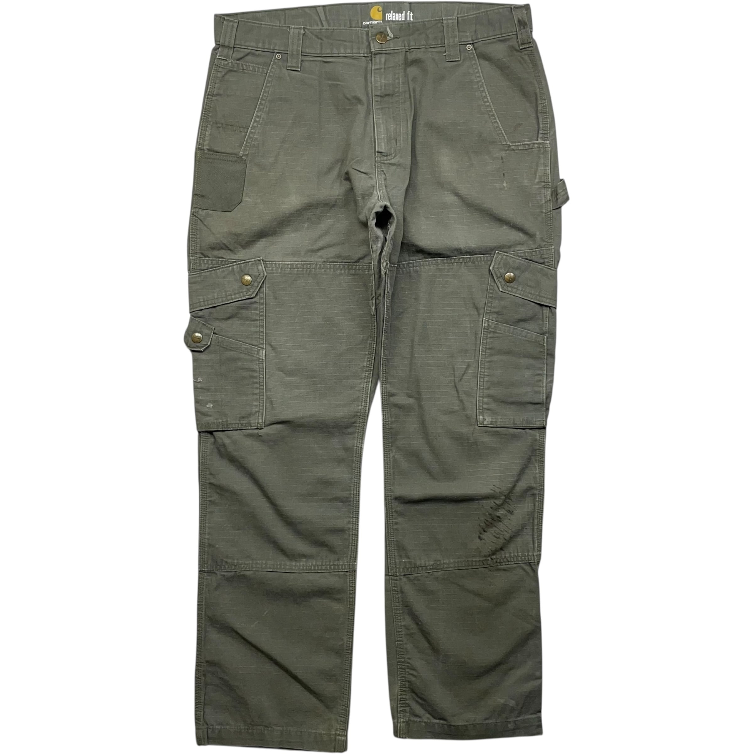 《実寸 W36L30》 Carhartt カーハート リップストップ ダブルニー ワークパンツ モスグリーン no.9601