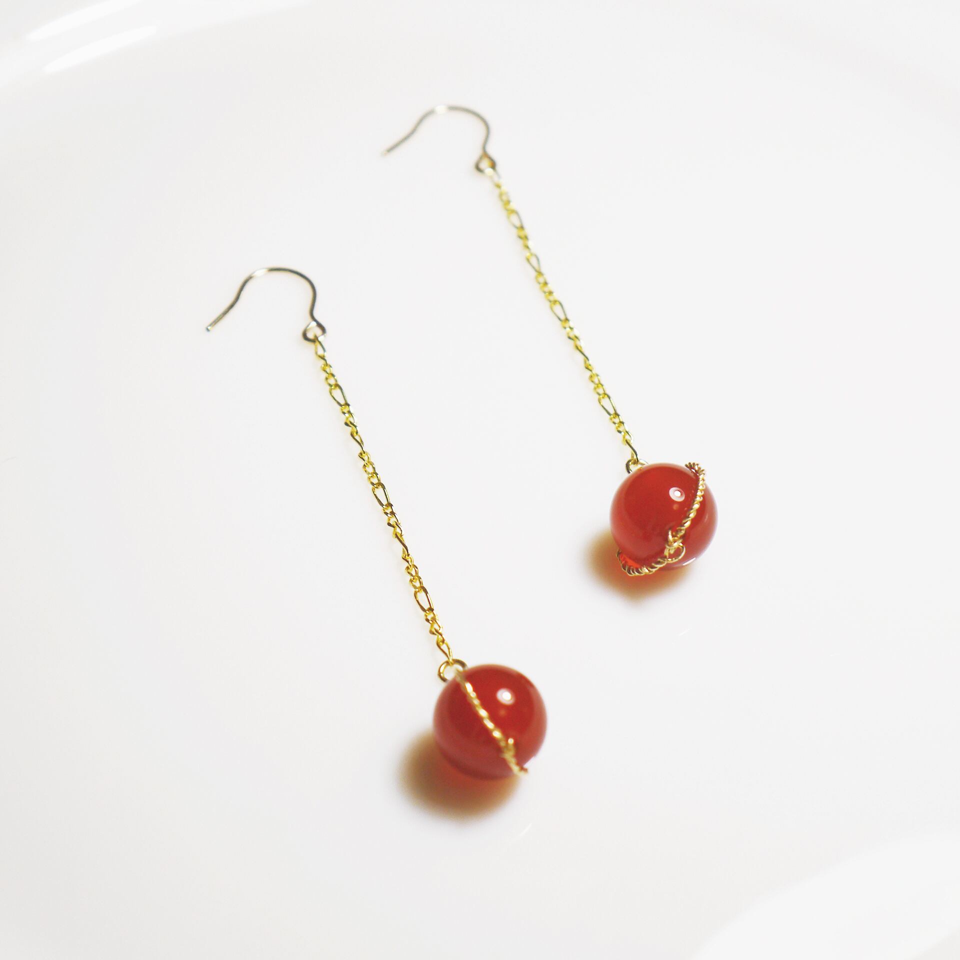 ナチュラル カーネリアン チェーン付き 14kgfピアス 14kgfカーネリアン