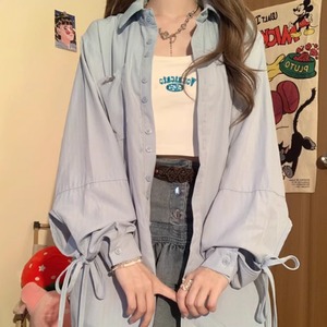 レディース トップス シャツ 羽織  前開き 長袖 ボリューム袖 襟付き 角襟 リボン ボタン かわいい 大人可愛い きれいめ シンプル カジュアル おしゃれ こなれ感 ラフ 主役級 存在感 都会的 無地 春 夏 秋 発表会 ママ 通勤 学生 学校 通学 お出かけ イベント 旅行 公園 女子会 休日 ショッピング カフェ 重ね着 韓国 オルチャン コーデ 楽ちん 体型カバー 普段使い 着回し レイヤード モテ 清楚 インスタ映え S M L XL ゆったり ブルー