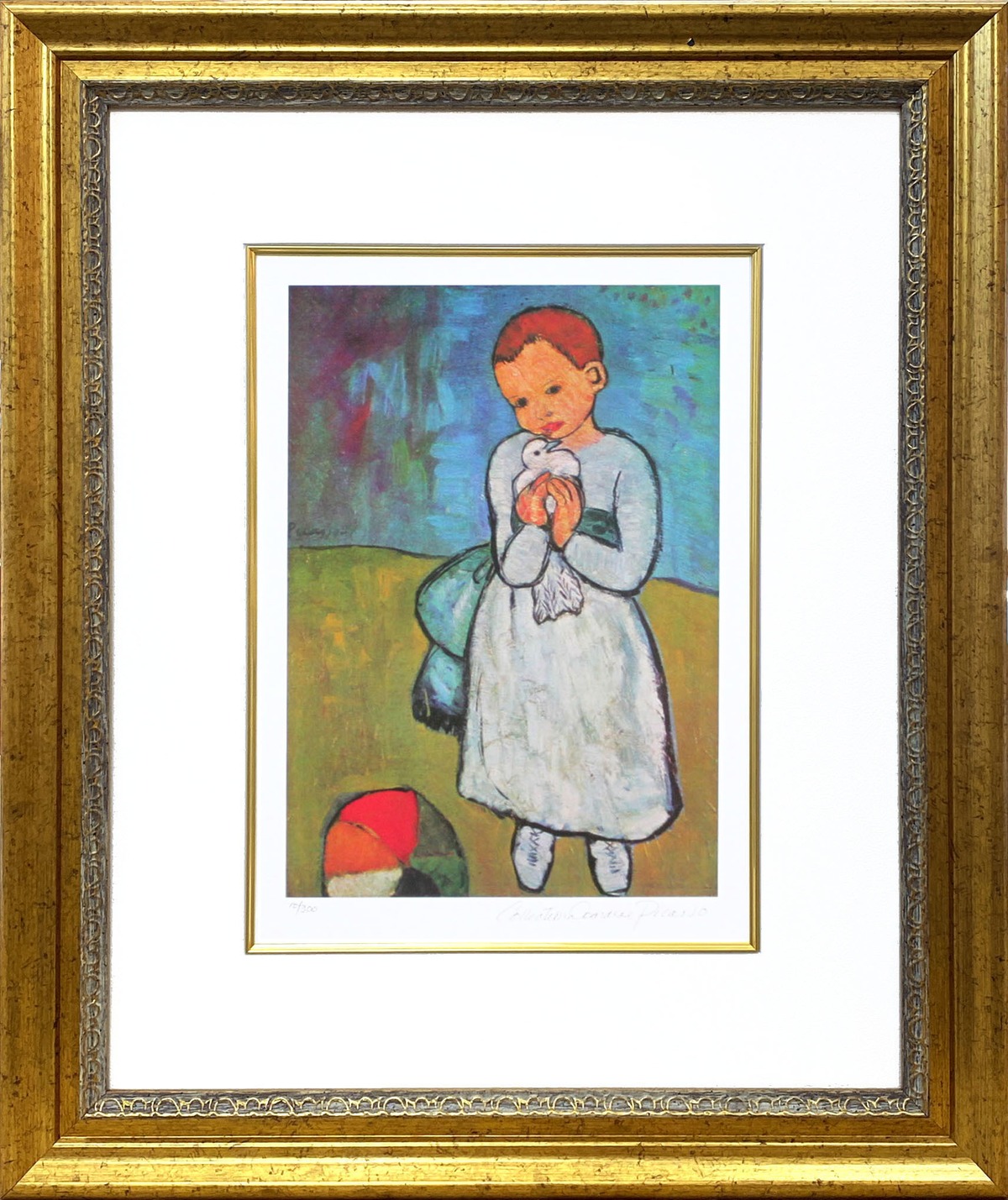 ピカソ 絵画「鳩と少女」額縁4色選択可能 作品証明書 展示用フック 