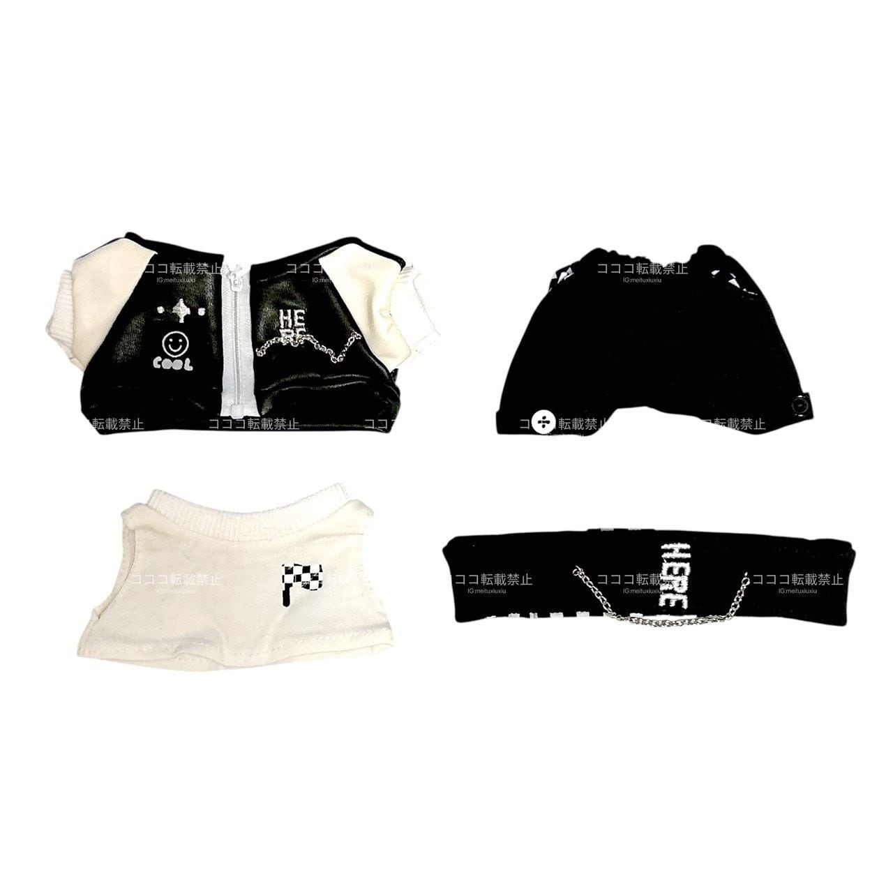 20cm ぬい服 着せ替え 黒 全身 ストリート 韓国 ブラック かっこいい