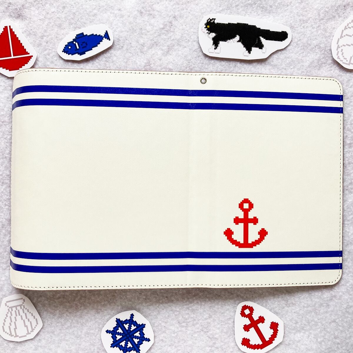 システム手帳ミニ6穴 ポケット サイズ アンカー セーラーライン柄 ホワイト Mell The Diner Pixelart Goods Shop In Base