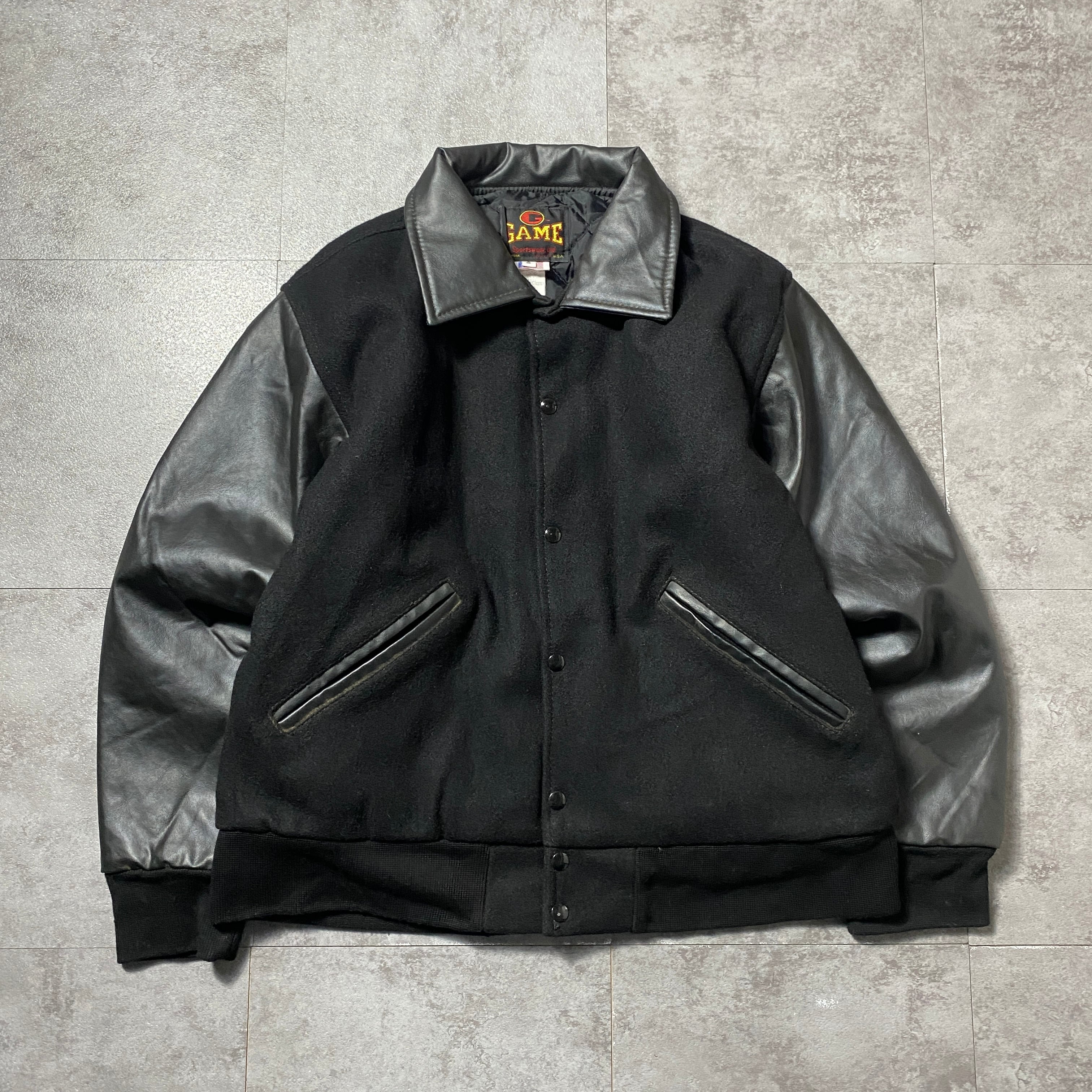 USA製 90s GAMECASH レザー袖 スタジャン オールブラック XXL USA製 90s GAMECASH レザー袖 スタジャン オールブラック XXL 【公式通販】