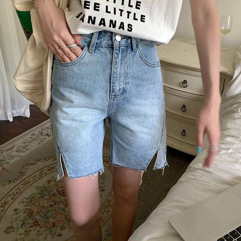 ジーンズ レディースサマー薄手パンツ ショーツ ハイウェストウェストルーズ 夏物 ブルマー ブラックストロベリース15685598363