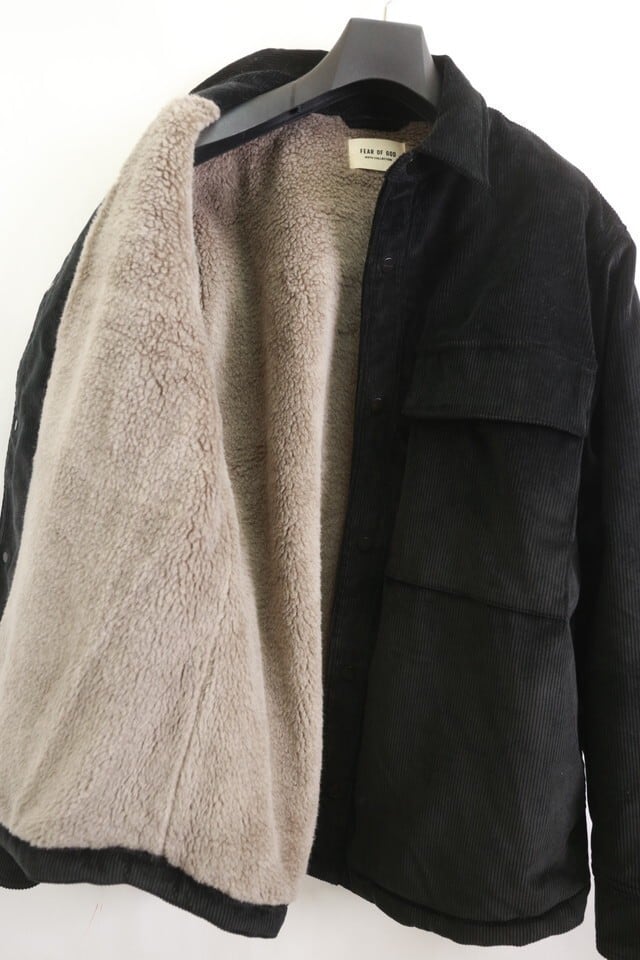 FEAR OF GOD SIXTH COLLECTION CORDUROY SHERPA LINED SHIRT BLACK S  
