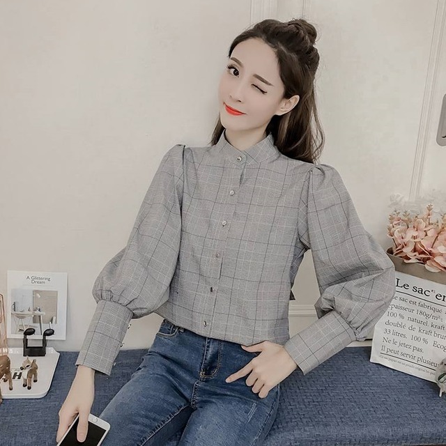 トップス レディース 送料無料 格子柄長袖ブラウス カラバリ ２色 サイズ４展開 S M L XL 格子柄 ランタンスリーブ バックリボン きれいめ お出かけ 可愛い フロントボタン デイリー カジュアル 日常 大人 通勤 オフィス ビジネスシーン 休日 デート ランチ 女子会 ママ友ランチ ディナー ブラウス シャツ 長袖ブラウス 秋 冬 着回し 20代 30代 40代 幅広い年代 韓国 韓国ファッション オルチャン