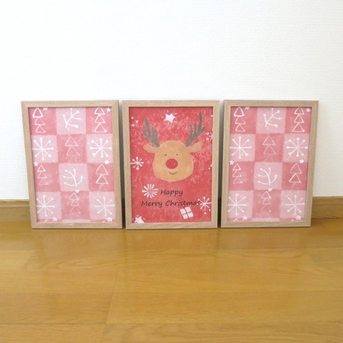 得々3枚セット クリスマス  トナカイのポスター3点 happy merry christmas red