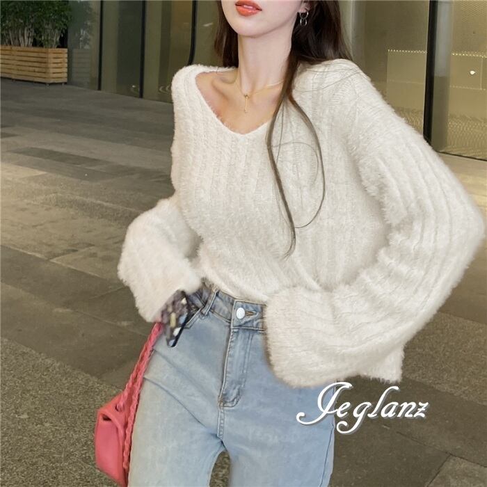 4色 シャギー ニット モヘア セーター トップス ルーズフィット (MA656)σ,ς*