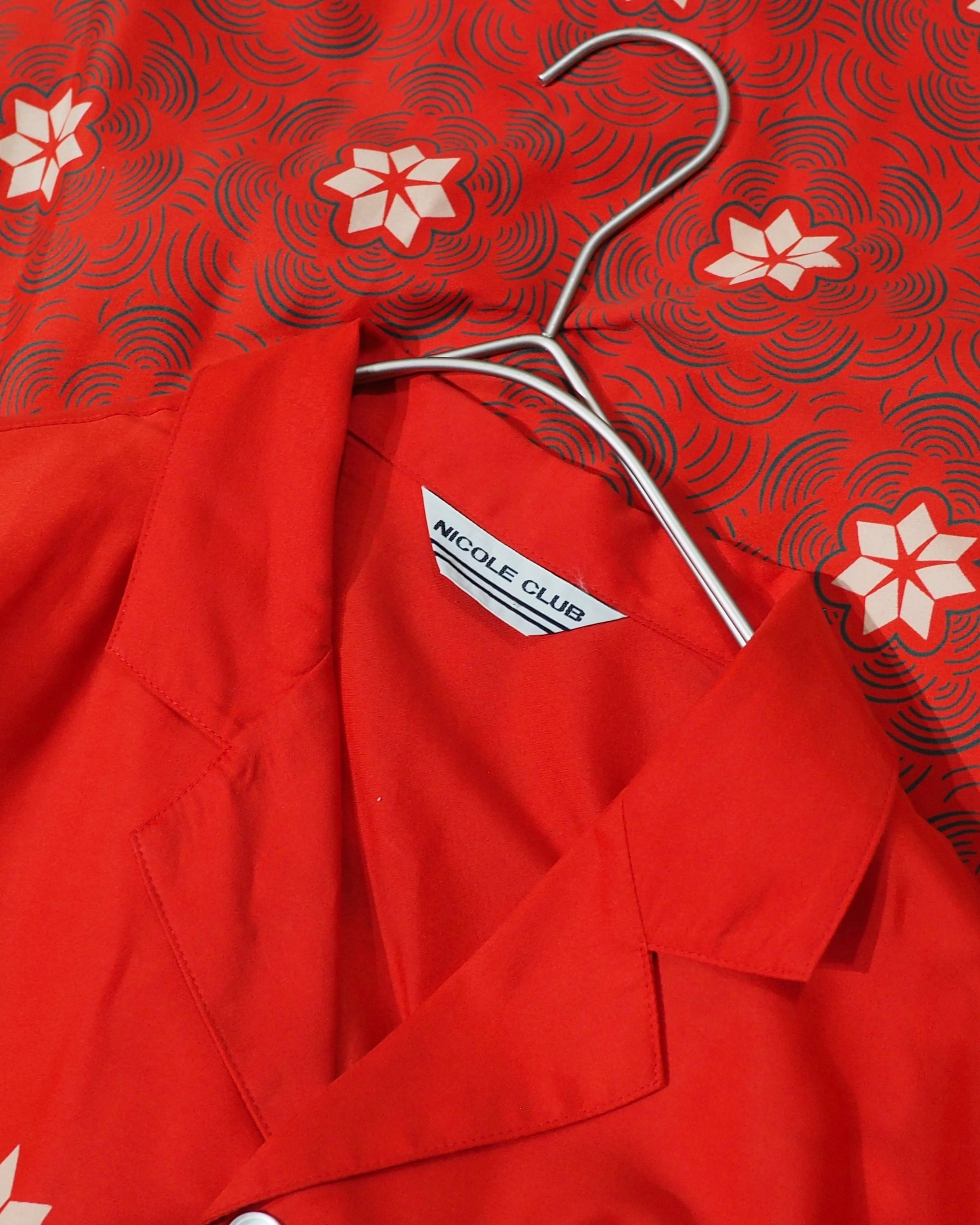 1980s " NICOLE CLUB " Arabesque oriental pattern Design vintage Open collar shirt