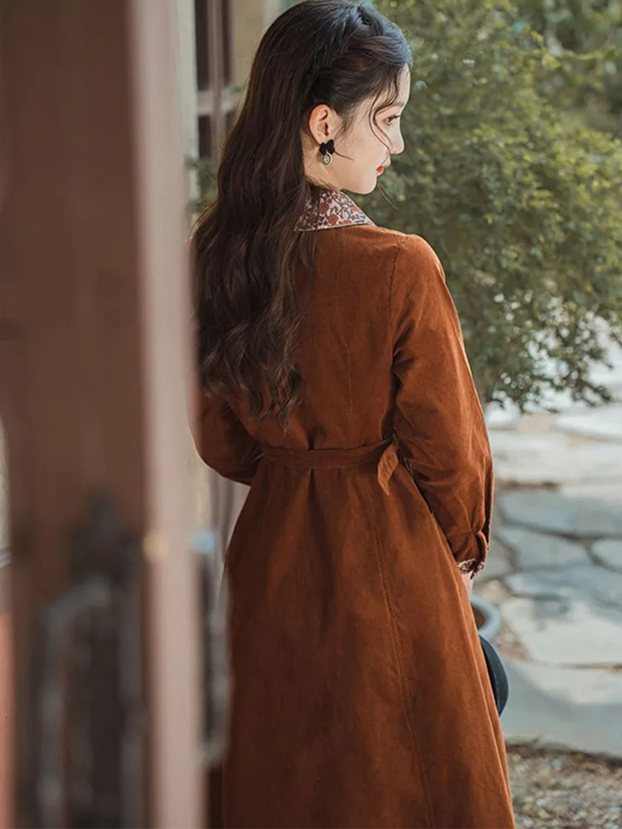 【0112】Waist Belt Retro Long Sleeve Dress