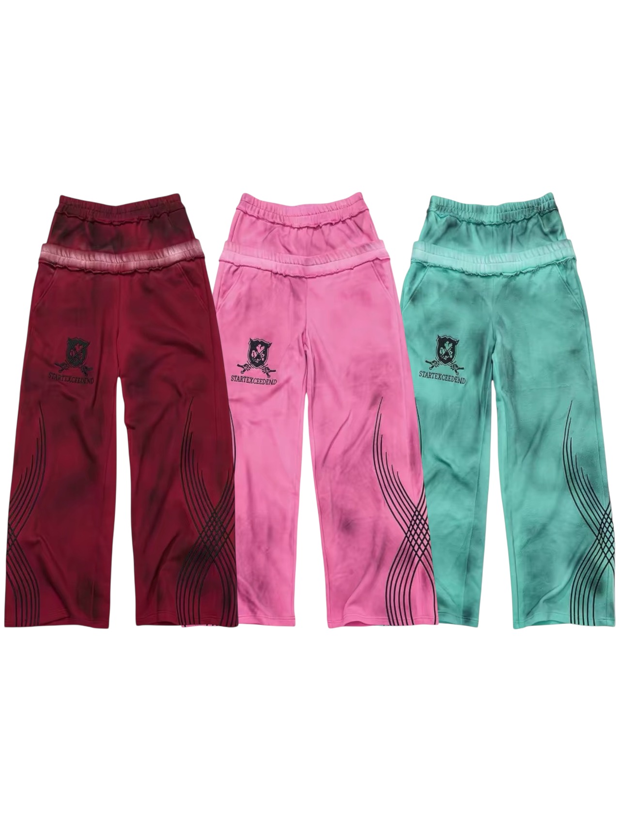 【STARTEXCEEDEND】DOUBLE WAIST EMBROIDERED WIDE LEG SWEATPANTS