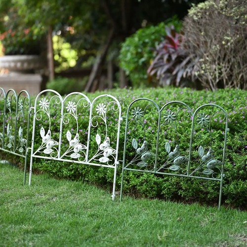ガーデンフェンス 10個セット ガーデン ガーデニング 庭 中庭 金属 白 ホワイト 花柄 シンプル 植物 おしゃれ 北欧