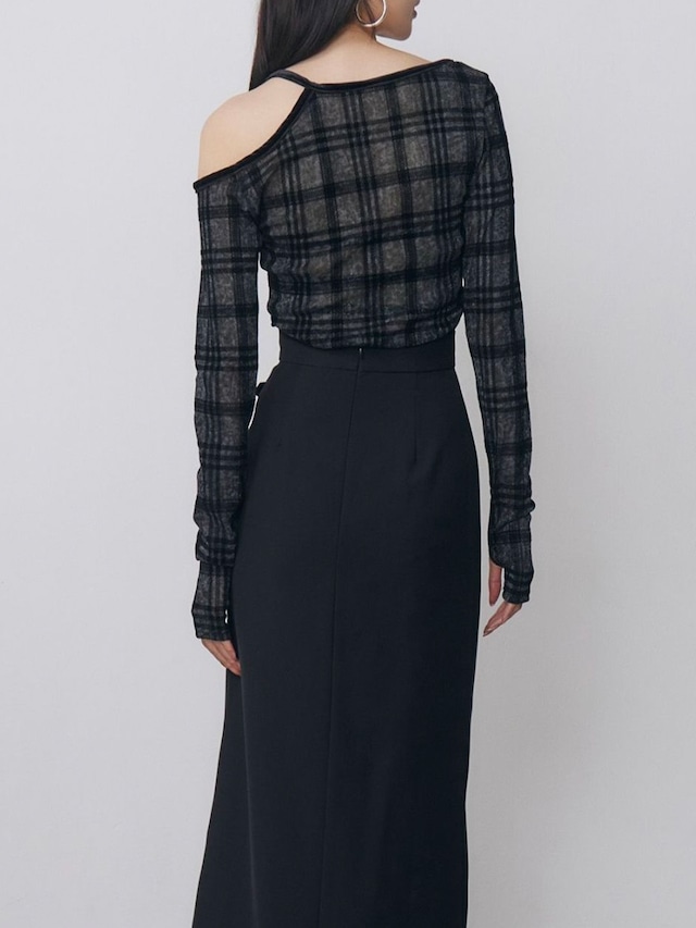 Check Sheer Top / BLACK