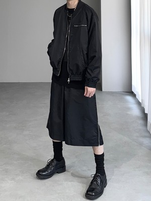 [SETUP] double zip light blouson × side zip wide half pants / black