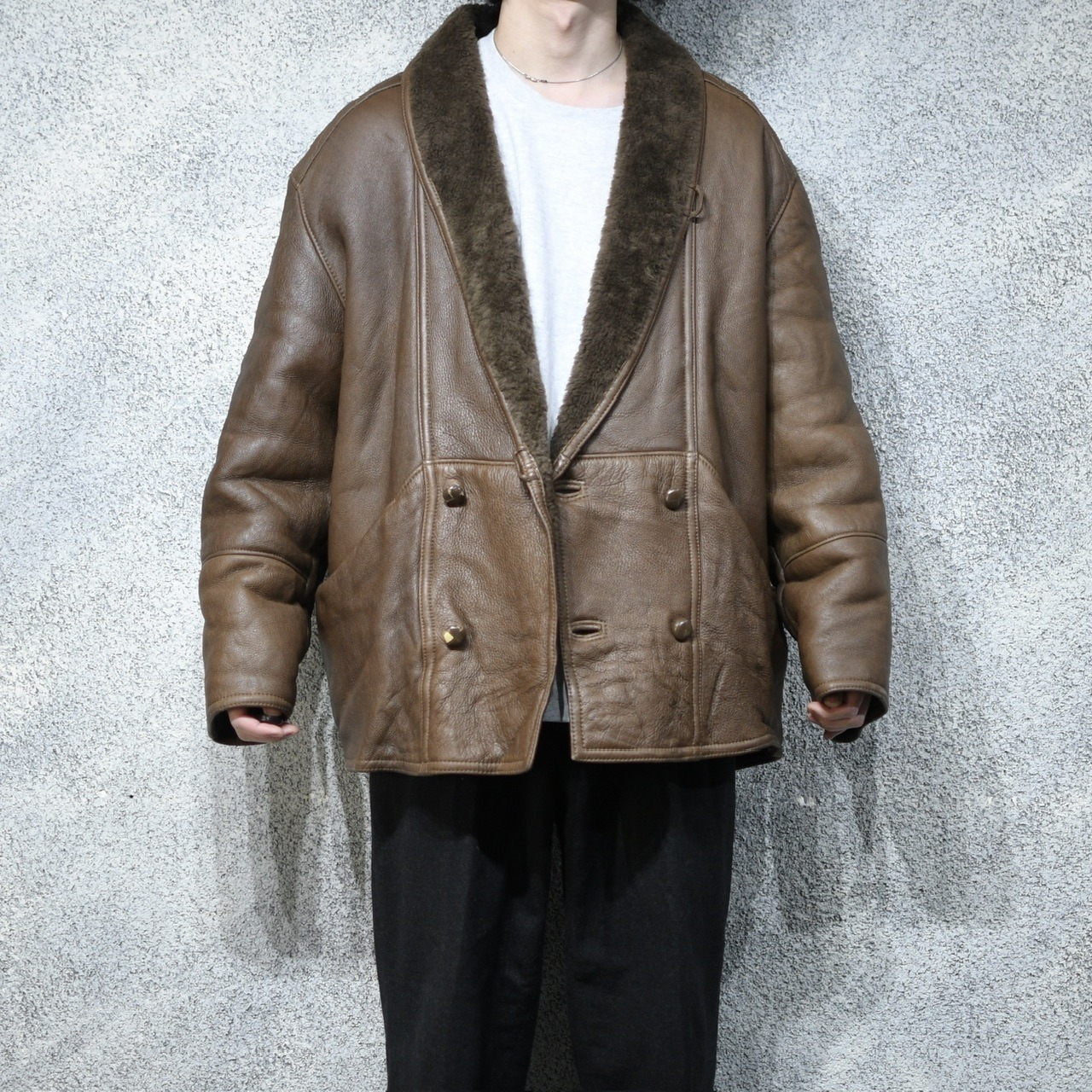 shawl collar brown mouton jacket