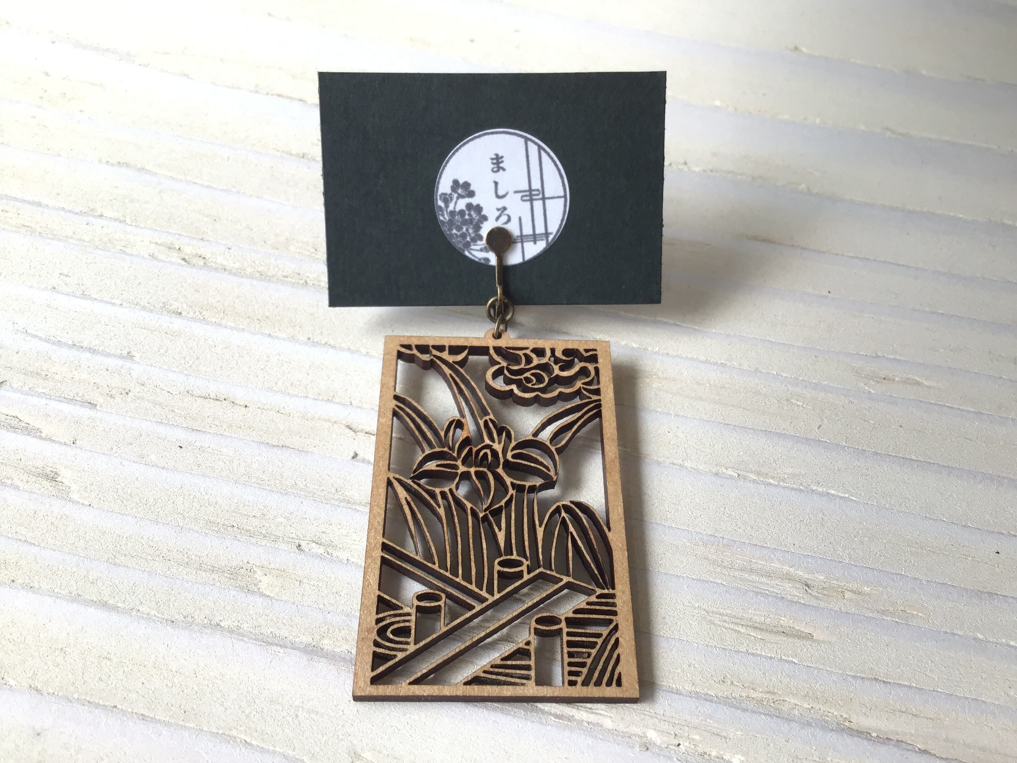 ピアス変更可能 ましろ 花札イヤリング 菖蒲 京都 路地裏3坪雑貨店