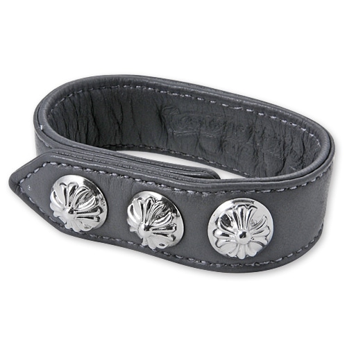 【CHROME HEARTS　クロムハーツ　Bracelet　ブレスレット】3ボタン2スナップレザーブレスレットw/クロスボタン/グレー【送料無料】