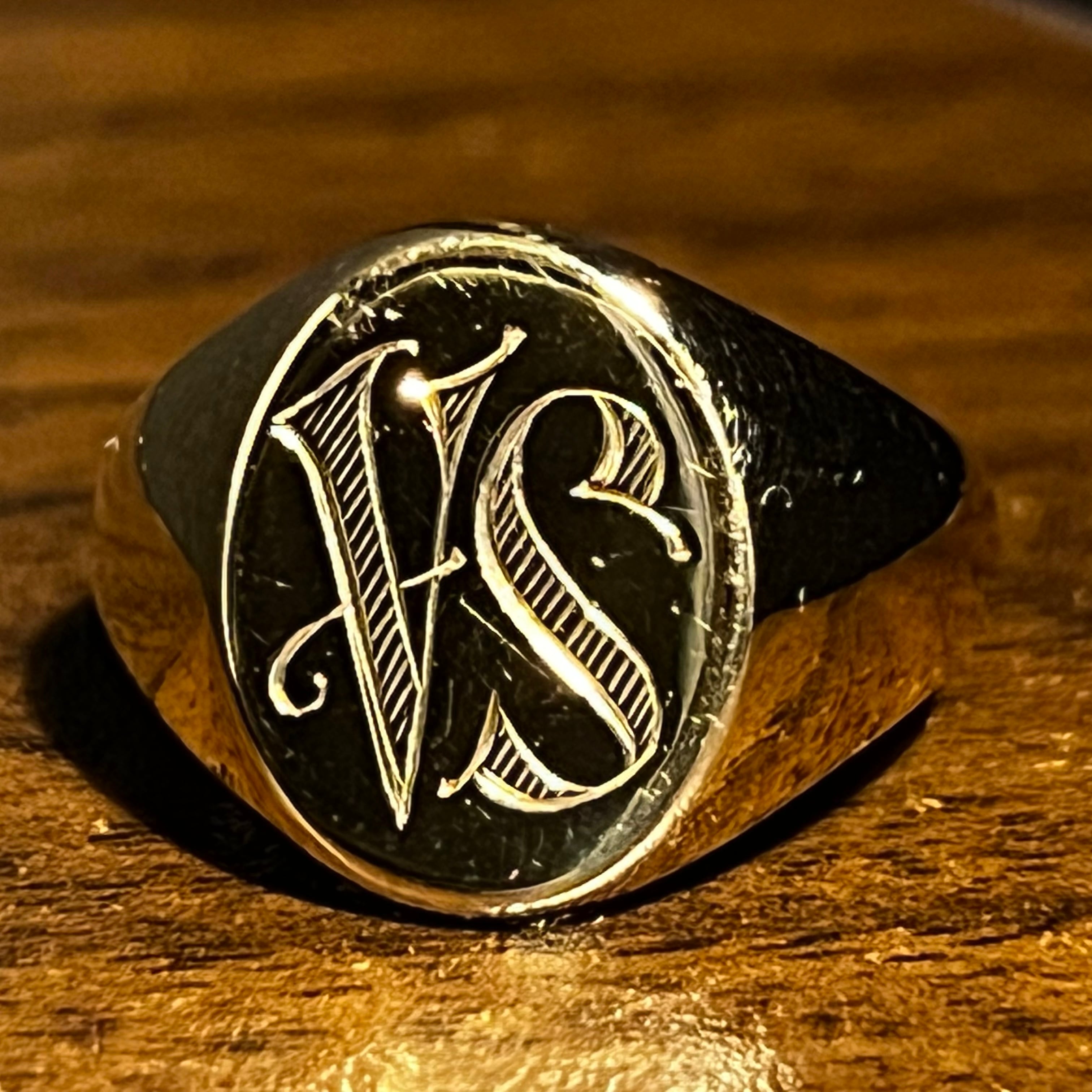 VINTAGE TIFFANY & CO. 14K Gold “VS” Monogram Signet Ring 