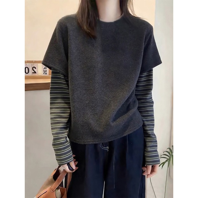 【カットソー】大きいサイズ カットソー レディース おしゃれ 長袖 秋冬 tシャツ 着痩せ 体型カバー 春 秋 冬 20代 30代 40代 50代 長袖 レディース トップス 大人 可愛い きれいめ ダークグレー S M L XL 2XL 3XL