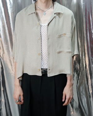1980's~ Vintage gingham check pattern cropped rayon open collar S/S shirt "made in ITALY"