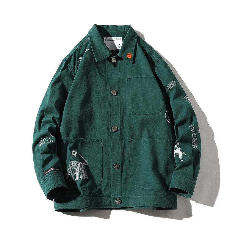 【新作】【送料無料】 Road Vintage 20 Spring Retro Print Lapel Jacket Men's Trendy Loose All-matchTop-アリババ レトロ スプリング 春物 ビンテージ hip6-161153935460961