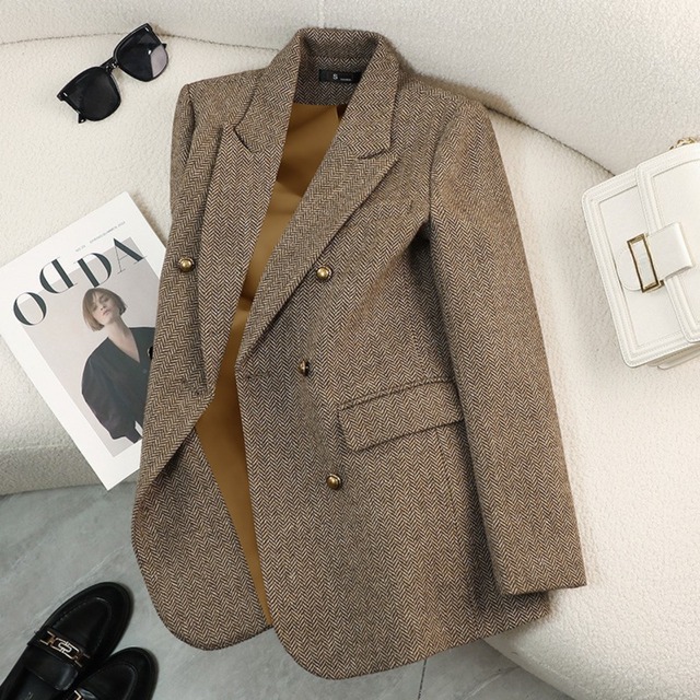 Double breast elegant herringbone wool jacket ( 2color )