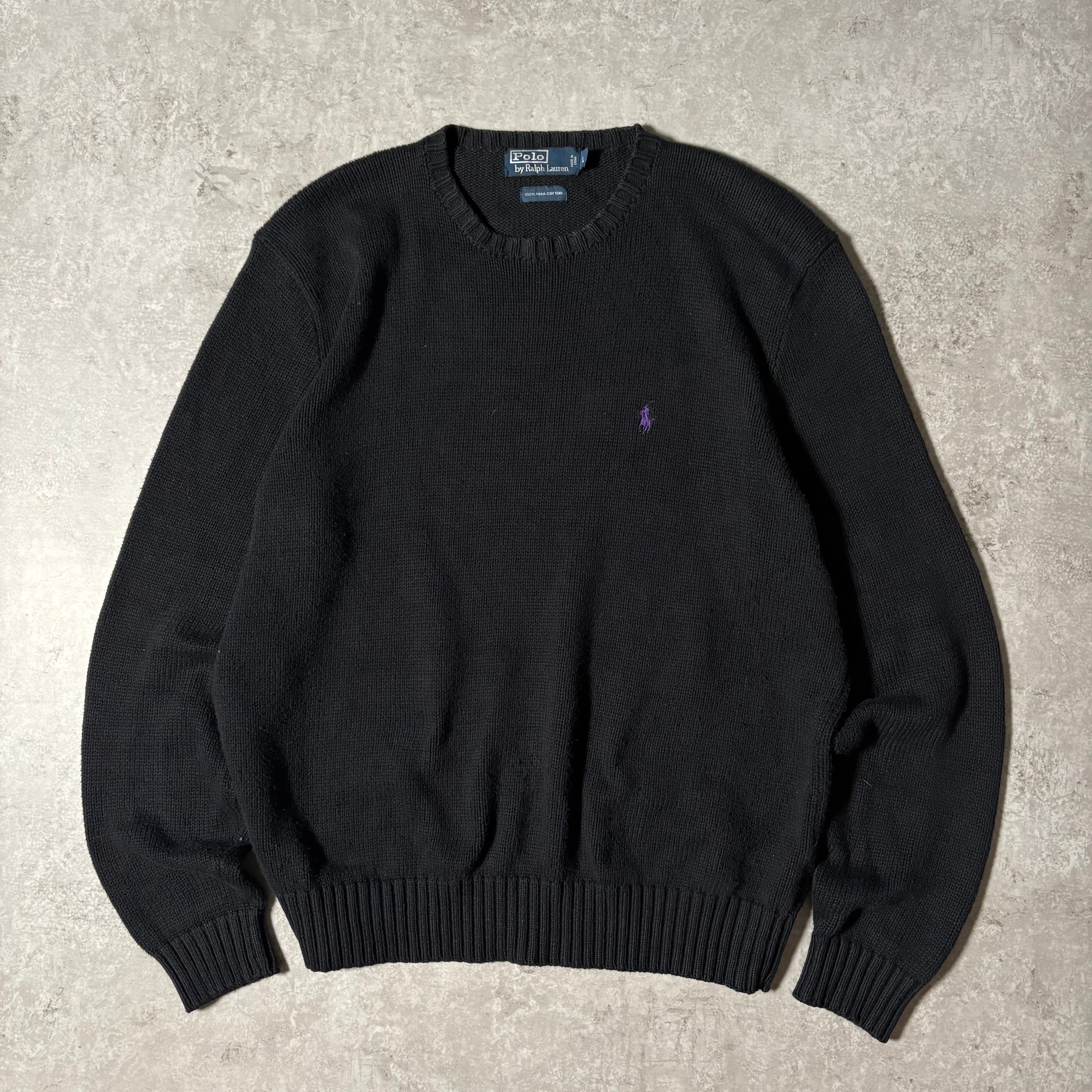 1990s “Polo by Ralph Lauren” Black Cotton Knit Sweater
