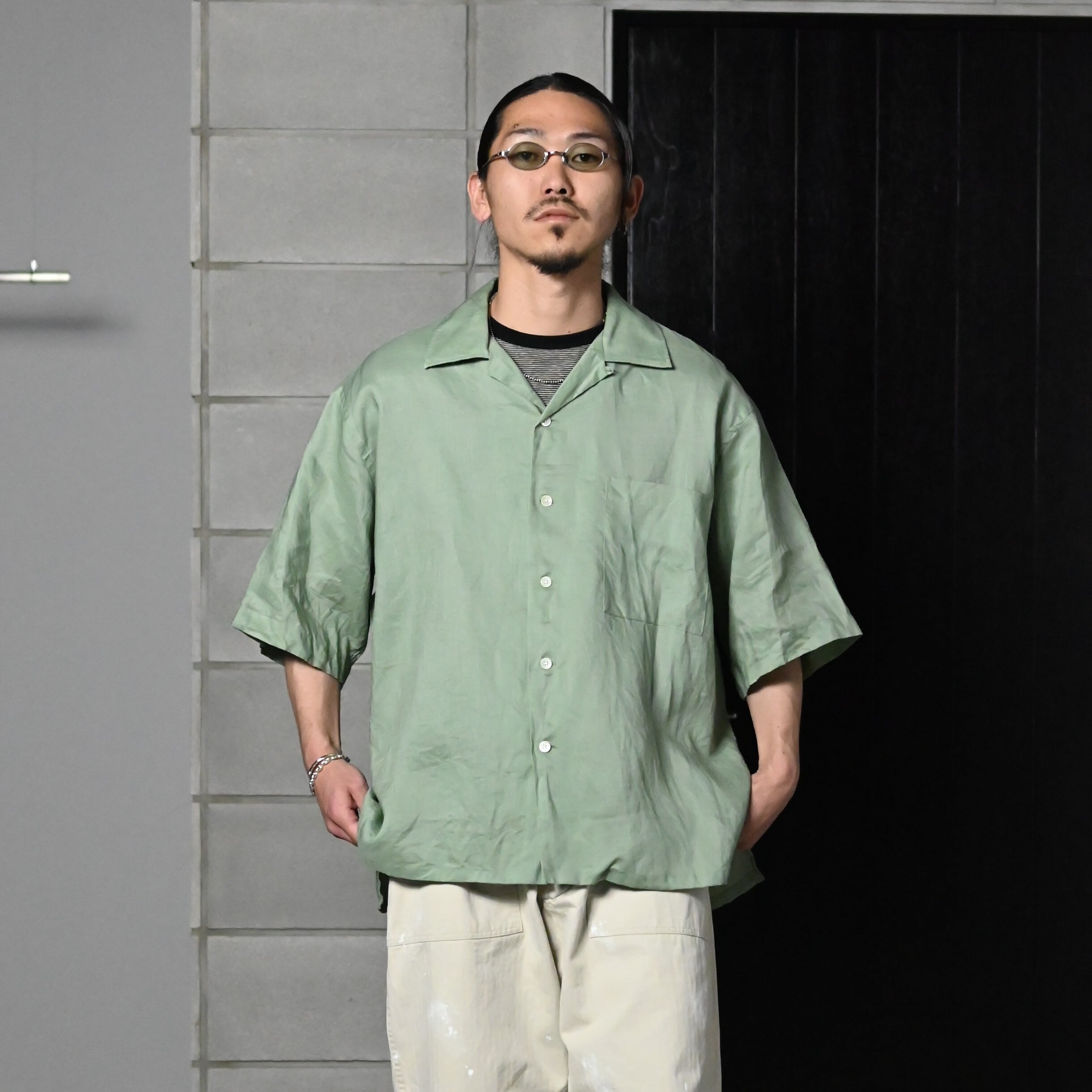 トップス INTERIM HYPER BIG OPEN COLLAR SHIRT INTERIM / RAMIE SHEER LAWN HYPER BIG S/S OPEN COLLAR SHIRT | GANKO