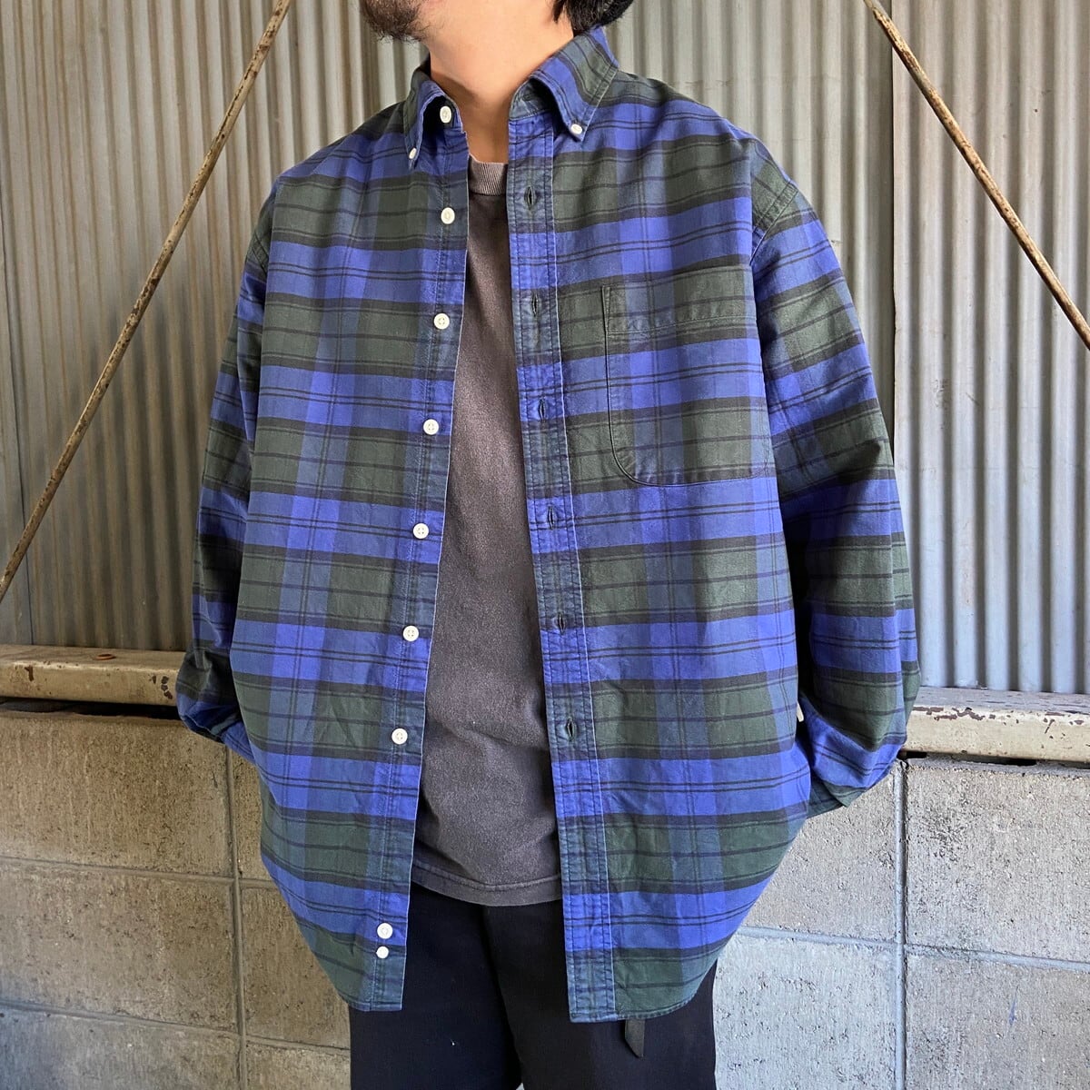 90s old gap 短丈シャツ　オンブレチェックシャツ　長袖　cityboy