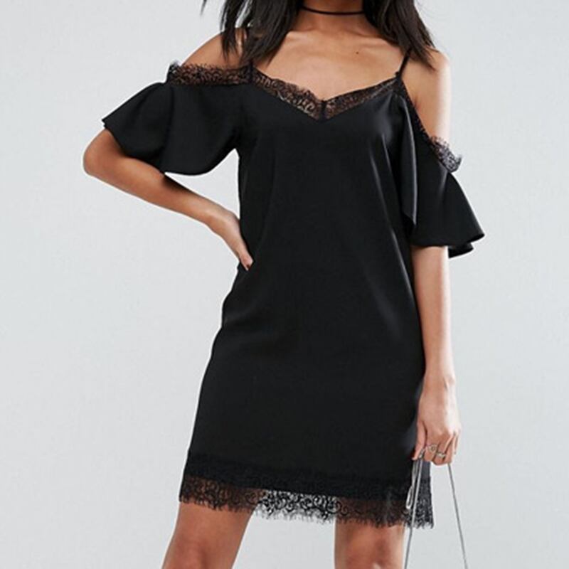 オフショルダー レース 無地 ワンピース