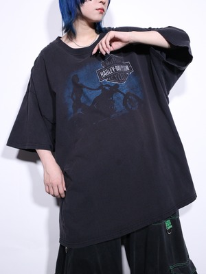 "Harley-Davidson" 炭黒 XXXL over silhouette front and back printed tee