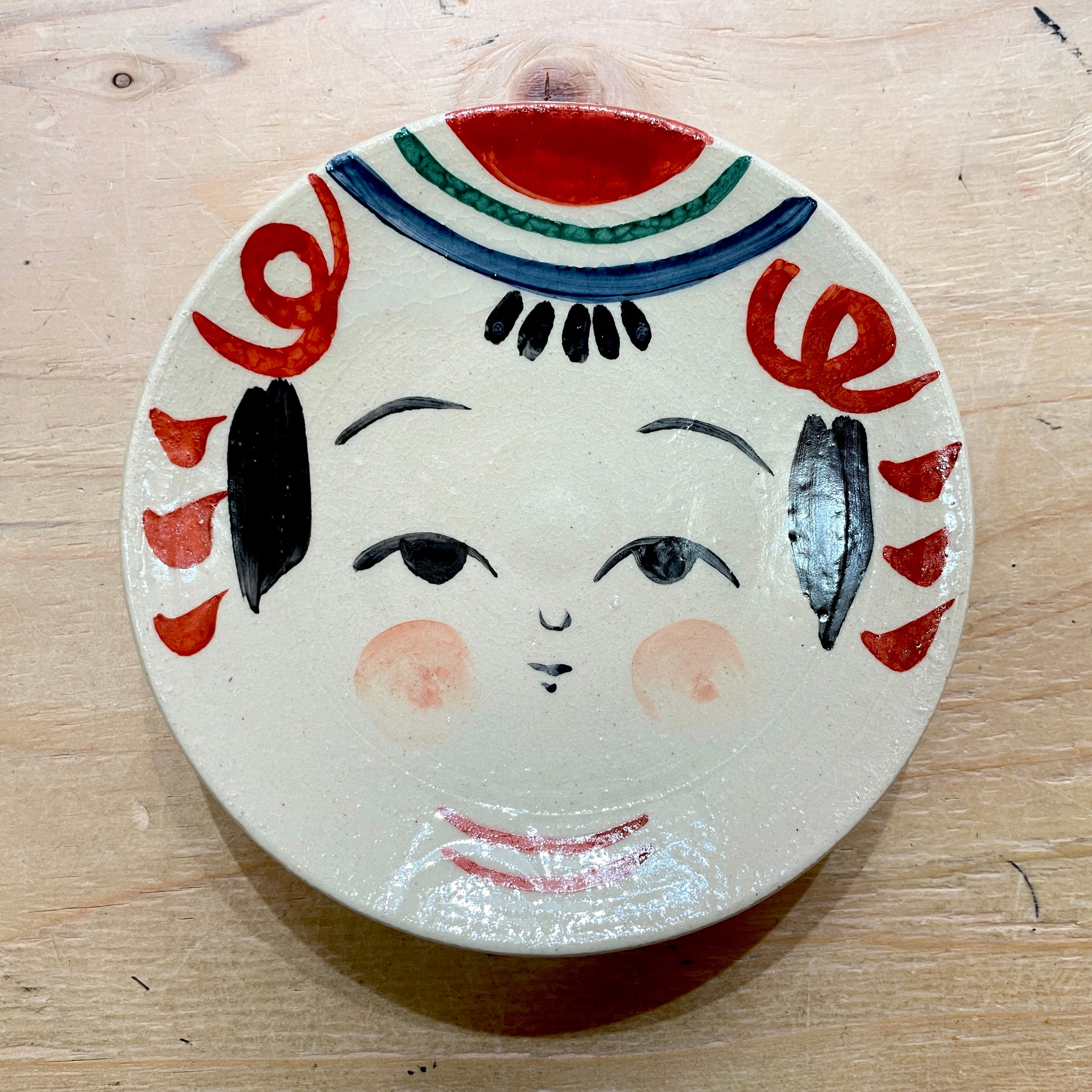 鈴木ハツミ：陶芸】 楕円皿（大） こけしデザイン 陶器